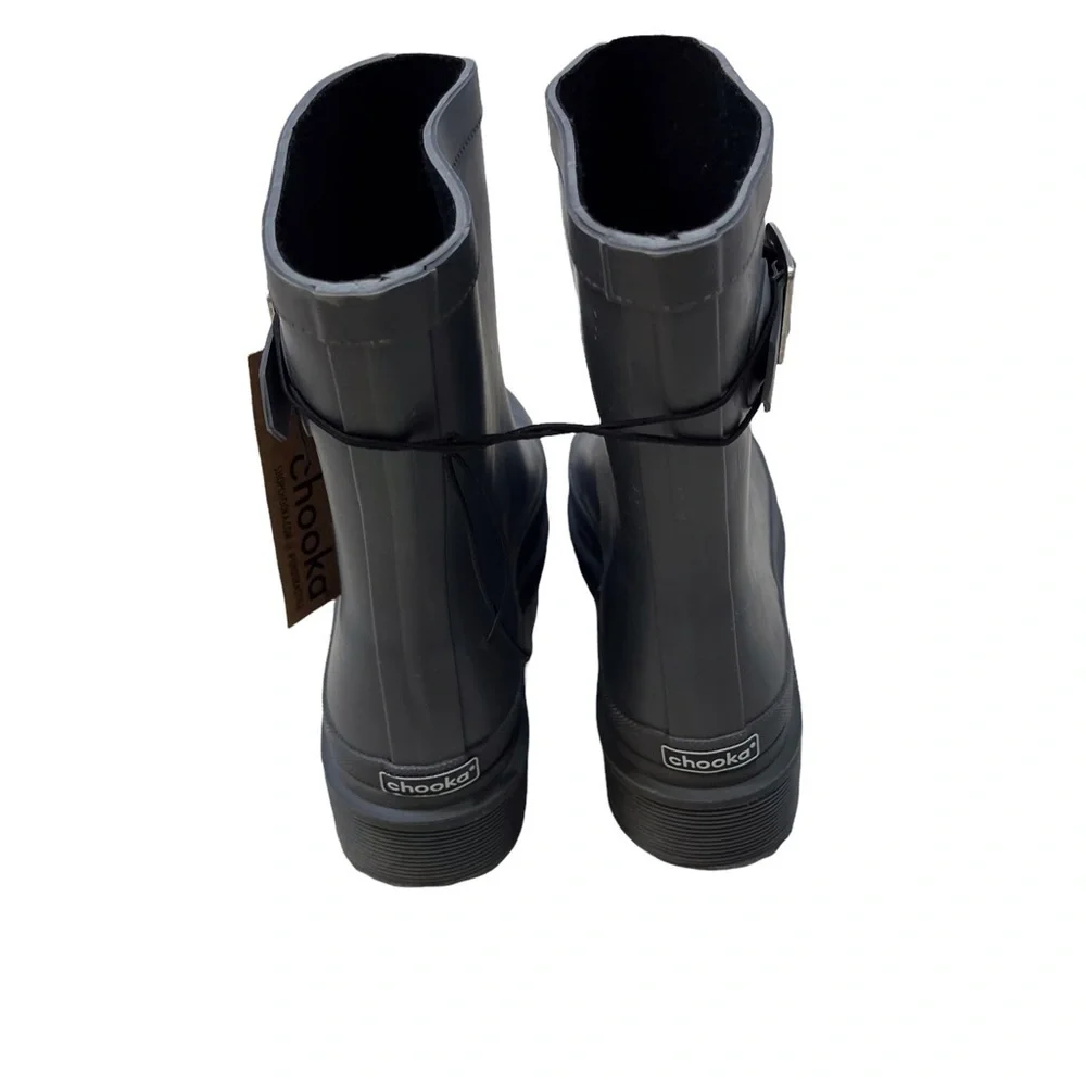 Chooka Redmond Mid Rain Boot Charcoal Size 8 Side Buckle Rubber